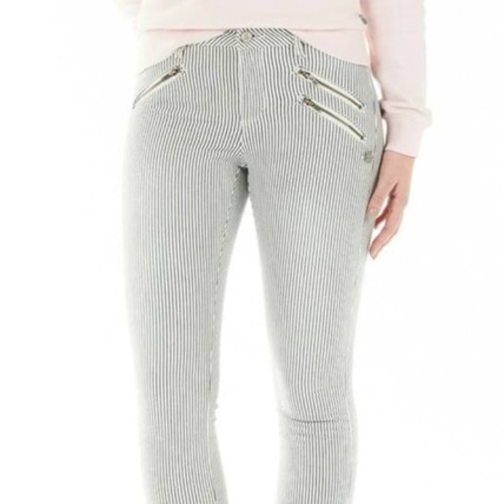 Women's Maison Scotch & Soda Pants Pioneer White Navy Stipe Skinny Jean Size 25